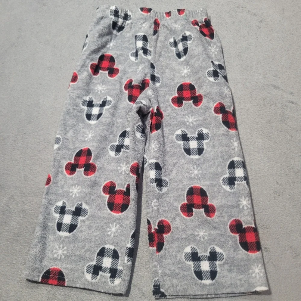 Disney Pajama Pants Kids 3T Gray Mickey Mouse Buffalo Plaid Fleece Holiday Sleep